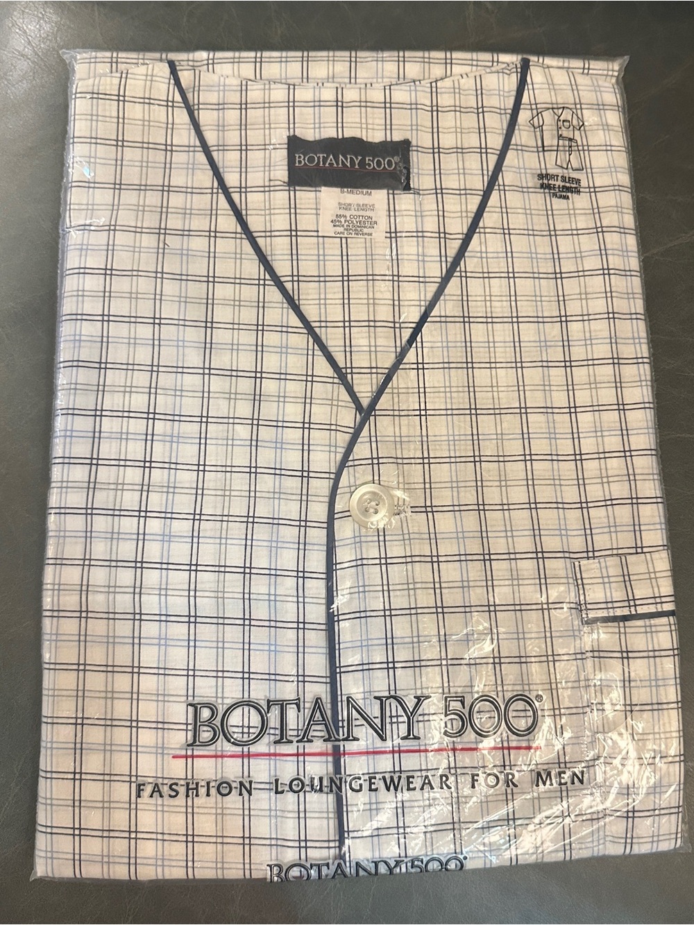 New Men’s Botany 500 Loungewear 2 pc PJ Button Top w Shorts White & Navy Medium